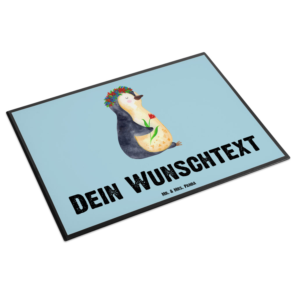 Personalisierte Schreibtischunterlage Pinguin Blumenkranz Personalisierte Schreibunterlage, Personalisierte Schreibtischauflage, Personalisierte Schreibtisch Unterlagen, Schreibunterlage mit Namen, Schreibtischauflage  mit Namen, Schreibtisch Unterlagen mit Namen, Selbst gestalten, Namensaufdruck, Namenspersonalisierung, Pinguin, Pinguine, Blumenkranz, Universum, Leben, Wünsche, Ziele, Lebensziele, Motivation, Lebenslust, Liebeskummer, Geschenkidee