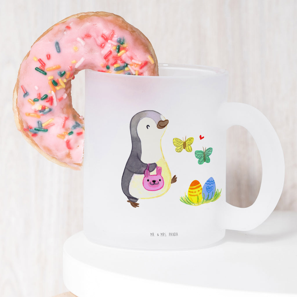 Teetasse Pinguin Eiersuche Teetasse, Teeglas, Teebecher, Tasse mit Henkel, Tasse, Glas Teetasse, Teetasse aus Glas, Ostern, Osterhase, Ostergeschenke, Osternest, Osterdeko, Geschenk zu Ostern