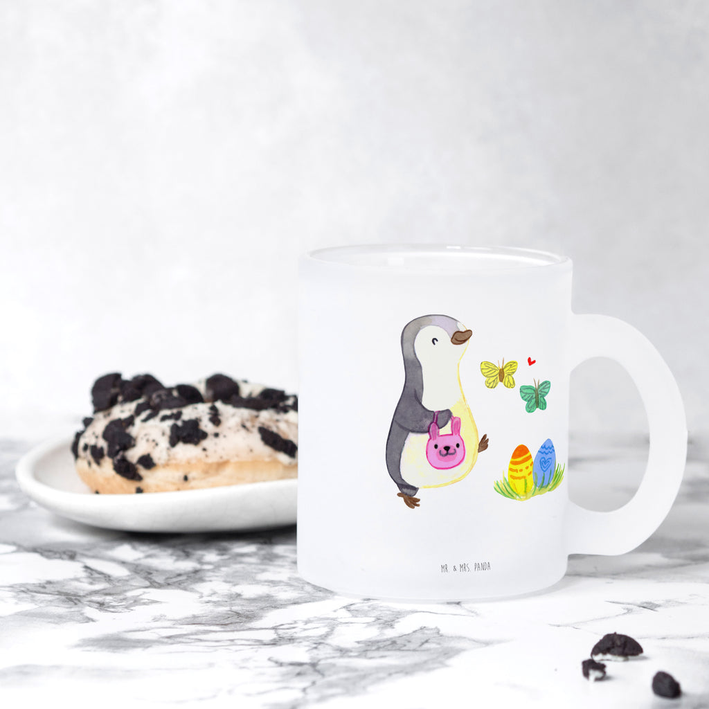 Teetasse Pinguin Eiersuche Teetasse, Teeglas, Teebecher, Tasse mit Henkel, Tasse, Glas Teetasse, Teetasse aus Glas, Ostern, Osterhase, Ostergeschenke, Osternest, Osterdeko, Geschenk zu Ostern
