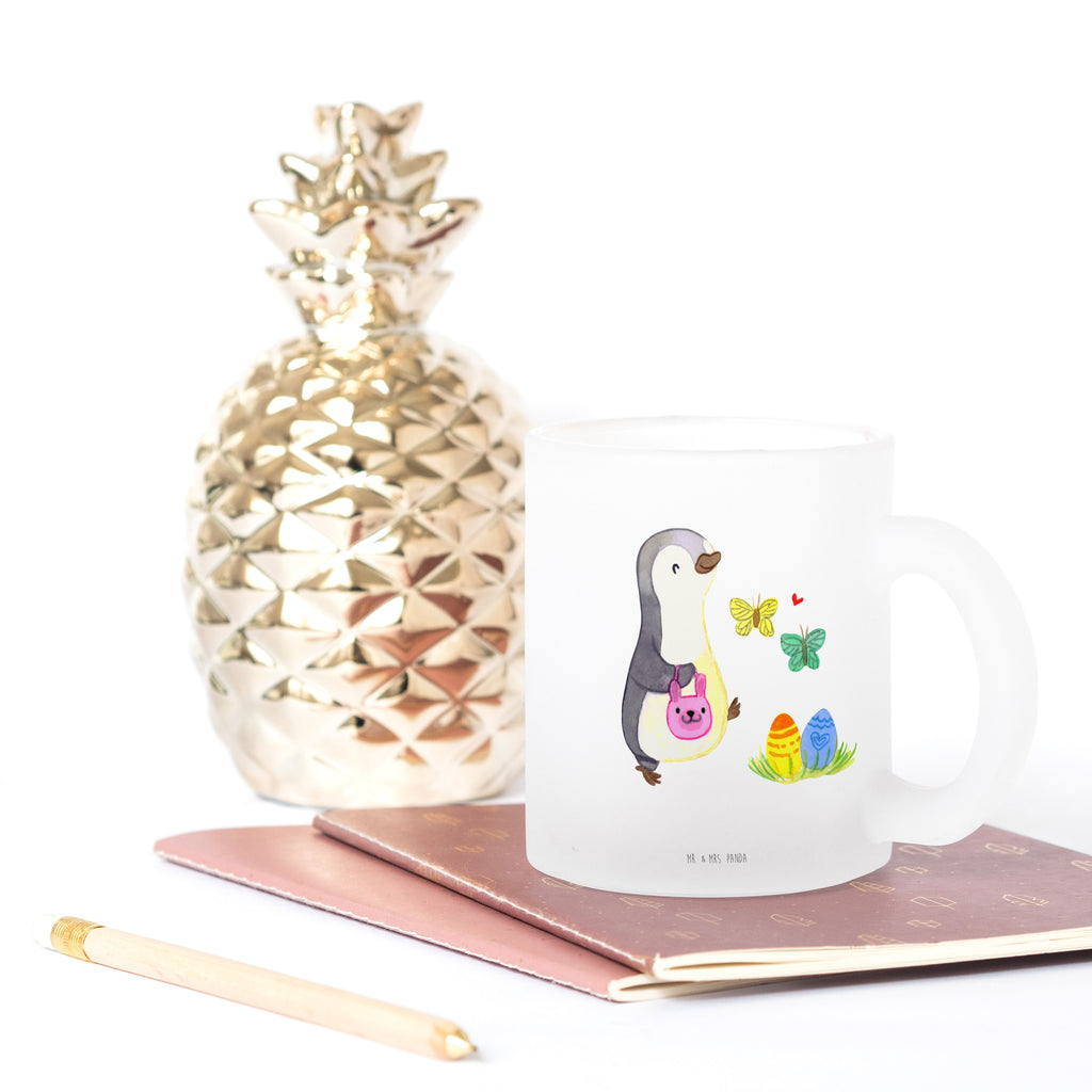 Teetasse Pinguin Eiersuche Teetasse, Teeglas, Teebecher, Tasse mit Henkel, Tasse, Glas Teetasse, Teetasse aus Glas, Ostern, Osterhase, Ostergeschenke, Osternest, Osterdeko, Geschenk zu Ostern