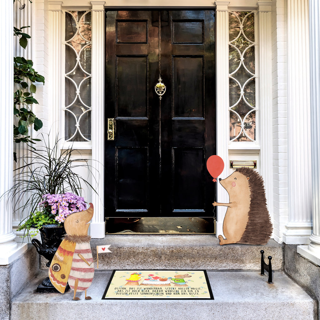 Fußmatte Ostern Frühstück Ostern, Ostergrüße, Ostergeschenke, Osterhase, Ostereier, Frühling, Frühlingsgefühle, Hase, Osterfrühstück, Frühstück, Picknick, Küken, Osterküken Türvorleger, Schmutzmatte, Fußabtreter, Matte, Schmutzfänger, Fußabstreifer, Schmutzfangmatte, Türmatte, Motivfußmatte,  Haustürmatte, Vorleger  Ostern, Osterhase, Ostergeschenke, Osternest, Osterdeko, Geschenk zu Ostern