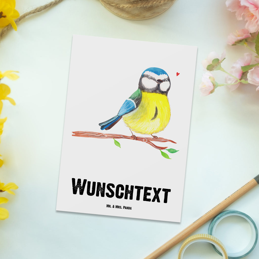 Personalisierte Postkarte Vogel Blaumeise Postkarte mit Namen, Postkarte bedrucken, Postkarte mit Wunschtext, Postkarte personalisierbar, Geschenkkarte mit Namen, Grußkarte mit Namen, Karte mit Namen, Einladung mit Namen, Ansichtskarte mit Namen, Geschenkkarte mit Wunschtext, Grußkarte mit Wunschtext, Karte mit Wunschtext, Einladung mit Wunschtext, Ansichtskarte mit Wunschtext, Ostern, Osterhase, Ostergeschenke, Osternest, Osterdeko, Geschenk zu Ostern, Ostergrüße, Blaumeise, Vogel, liebe Grüße, Frühling, Frühlingsgefühle, Osterzeit