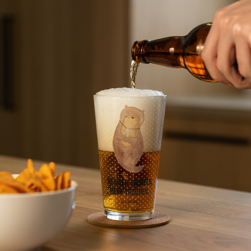Premium Trinkglas Otter mit Muschelmedaillon Trinkglas, Glas, Pint Glas, Bierglas, Cocktail Glas, Wasserglas, Otter, Fischotter, Seeotter, Otterliebe, grübeln, träumen, Motivation, Tagträumen, Büro