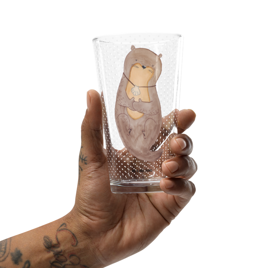 Premium Trinkglas Otter mit Muschelmedaillon Trinkglas, Glas, Pint Glas, Bierglas, Cocktail Glas, Wasserglas, Otter, Fischotter, Seeotter, Otterliebe, grübeln, träumen, Motivation, Tagträumen, Büro