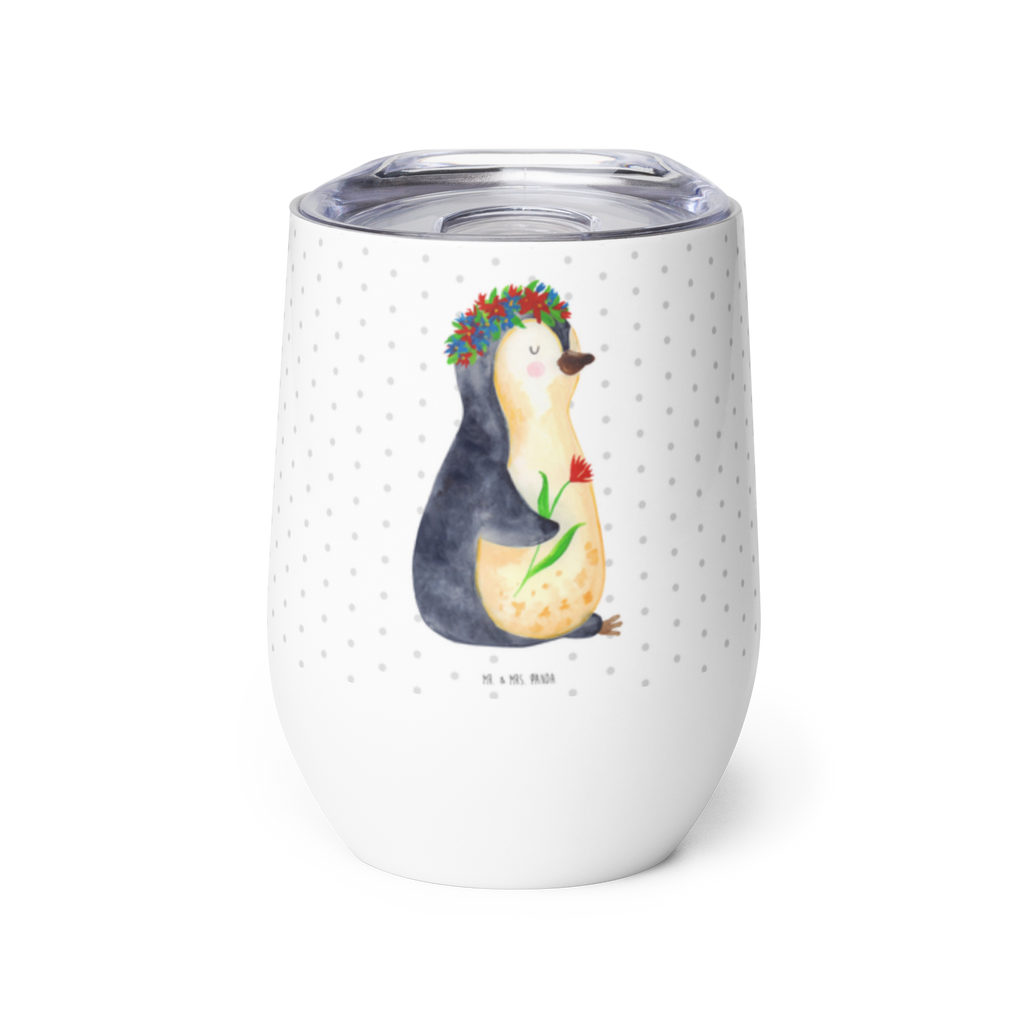 Weinbecher Pinguin Blumenkranz Weinbecher, Glühwein Becher, Heißgetränke, Trinkbecher, Weinkelch, Weingläser, hochwertiger Weinbecher, Weinbecher Reisen, Weinbecher unterwegs, Pinguin, Pinguine, Blumenkranz, Universum, Leben, Wünsche, Ziele, Lebensziele, Motivation, Lebenslust, Liebeskummer, Geschenkidee