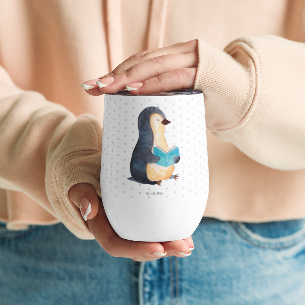 Weinbecher Pinguin Buch Weinbecher, Glühwein Becher, Heißgetränke, Trinkbecher, Weinkelch, Weingläser, hochwertiger Weinbecher, Weinbecher Reisen, Weinbecher unterwegs, Pinguin, Pinguine, Buch, Lesen, Bücherwurm, Nichtstun, Faulenzen, Ferien, Urlaub, Freizeit
