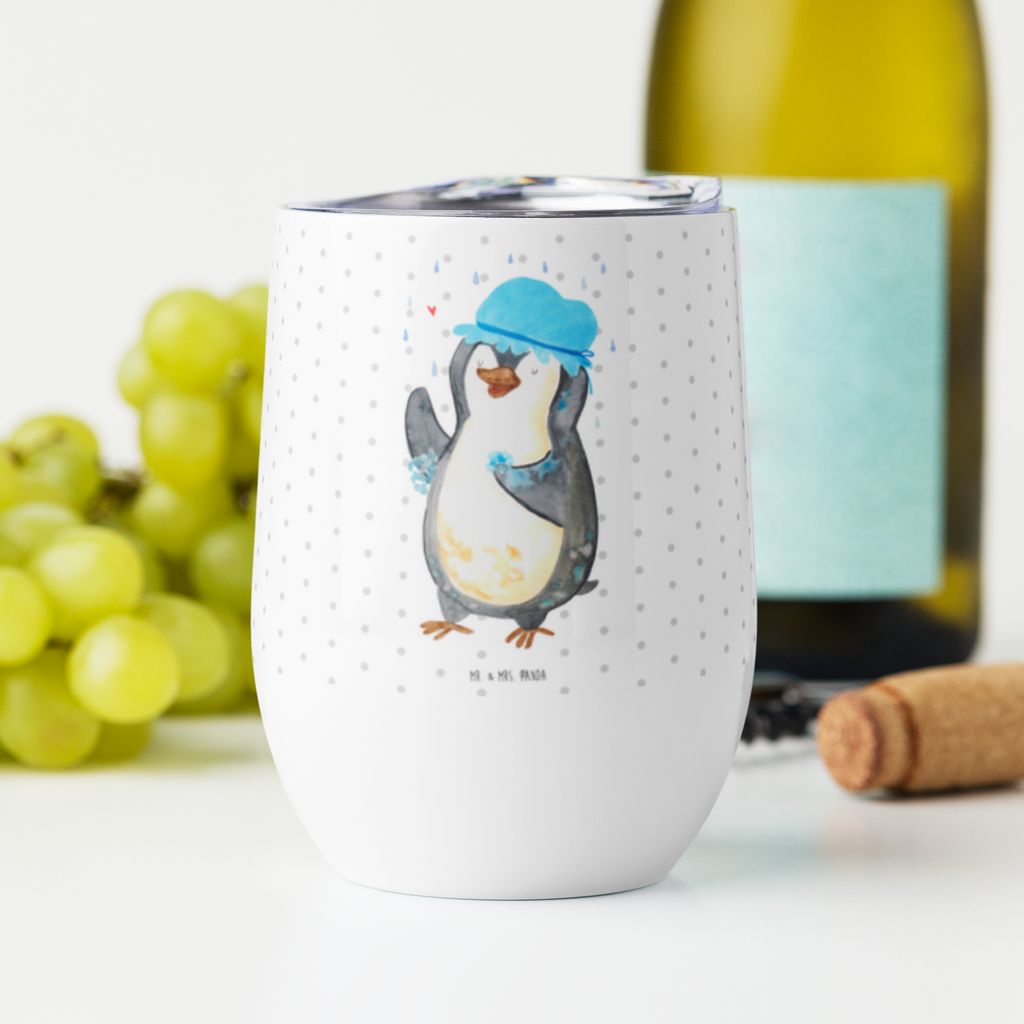 Weinbecher Pinguin duscht Weinbecher, Glühwein Becher, Heißgetränke, Trinkbecher, Weinkelch, Weingläser, hochwertiger Weinbecher, Weinbecher Reisen, Weinbecher unterwegs, Pinguin, Pinguine, Dusche, duschen, Lebensmotto, Motivation, Neustart, Neuanfang, glücklich sein
