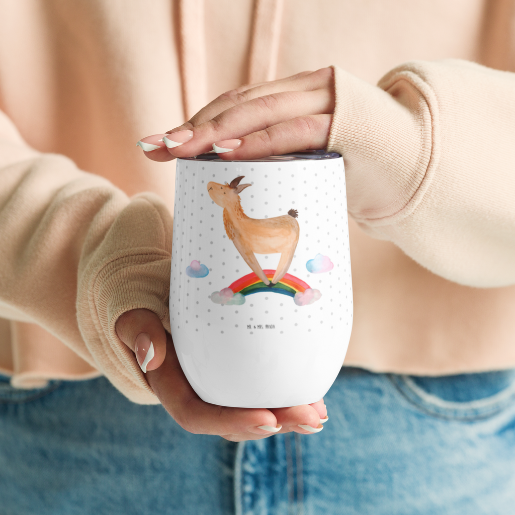 Weinbecher Lama Regenbogen Weinbecher, Glühwein Becher, Heißgetränke, Trinkbecher, Weinkelch, Weingläser, hochwertiger Weinbecher, Weinbecher Reisen, Weinbecher unterwegs, Lama, Alpaka, Lamas, Regenbogen, Haters gonna hate, Haters, Selbstständig, Außenseiter, Schule, Abi, Hobby, Wolkenland, Freiheit