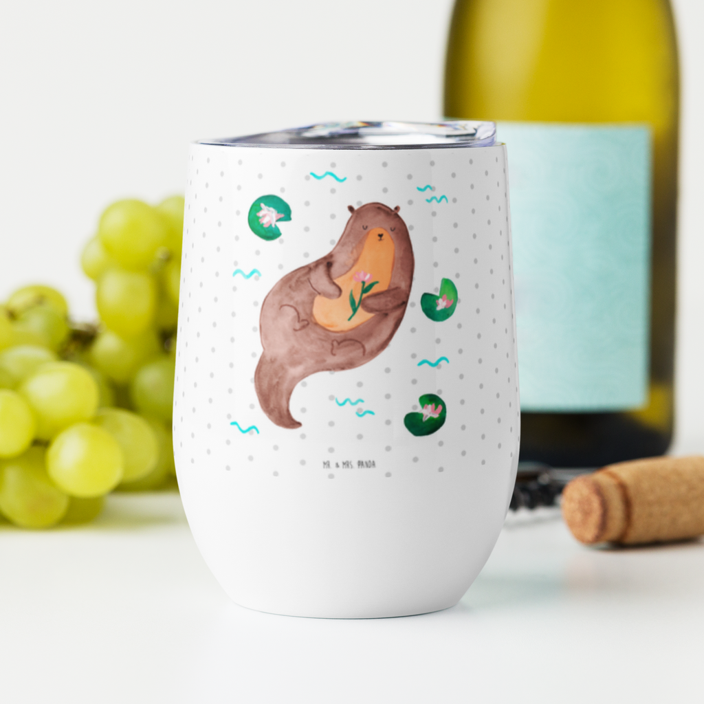 Weinbecher Otter mit Seerose Weinbecher, Glühwein Becher, Heißgetränke, Trinkbecher, Weinkelch, Weingläser, hochwertiger Weinbecher, Weinbecher Reisen, Weinbecher unterwegs, Otter, Fischotter, Seeotter, Otter Seeotter See Otter