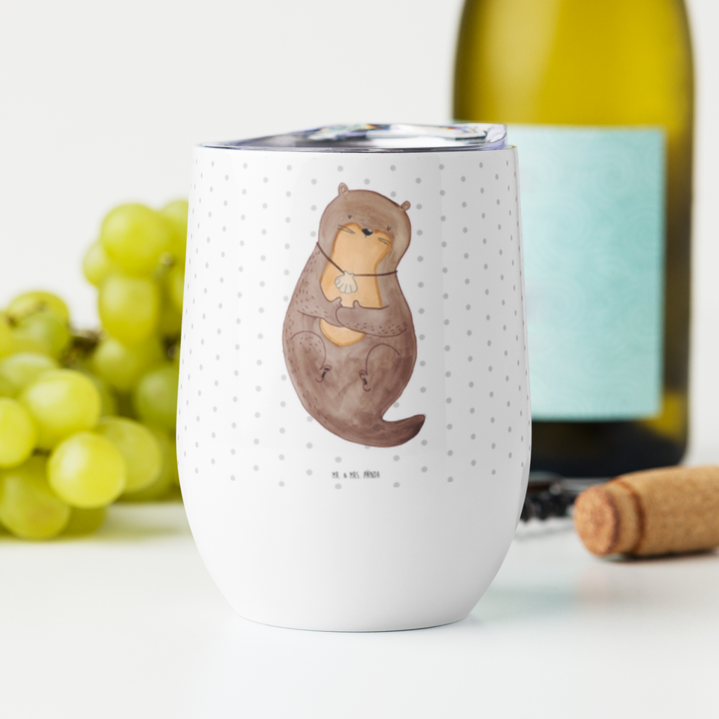 Weinbecher Otter mit Muschelmedaillon Weinbecher, Glühwein Becher, Heißgetränke, Trinkbecher, Weinkelch, Weingläser, hochwertiger Weinbecher, Weinbecher Reisen, Weinbecher unterwegs, Otter, Fischotter, Seeotter, Otterliebe, grübeln, träumen, Motivation, Tagträumen, Büro
