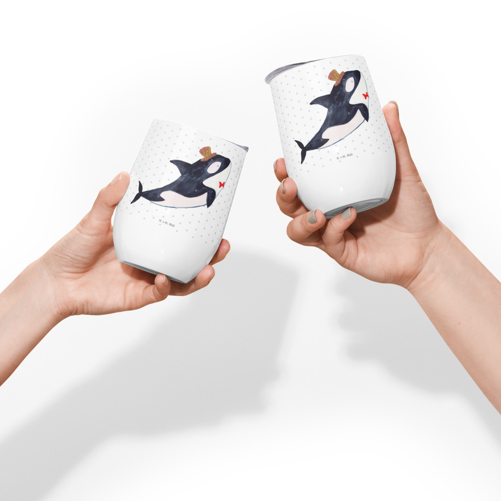 Weinbecher Orca Zylinder Weinbecher, Glühwein Becher, Heißgetränke, Trinkbecher, Weinkelch, Weingläser, hochwertiger Weinbecher, Weinbecher Reisen, Weinbecher unterwegs, Meerestiere, Meer, Urlaub, Narwal, Glitter, Konfetti, Glitzer, Geburtstag, Feier, Fete, Fest, Glückwunsch, Orca