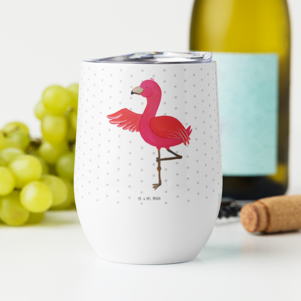 Weinbecher Flamingo Yoga Weinbecher, Glühwein Becher, Heißgetränke, Trinkbecher, Weinkelch, Weingläser, hochwertiger Weinbecher, Weinbecher Reisen, Weinbecher unterwegs, Flamingo, Vogel, Yoga, Namaste, Achtsamkeit, Yoga-Übung, Entspannung, Ärger, Aufregen, Tiefenentspannung