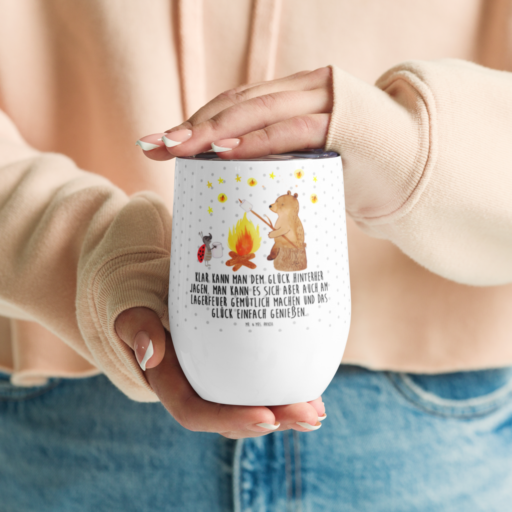 Weinbecher Bär & Marienkäfer Lagerfeuer Weinbecher, Glühwein Becher, Heißgetränke, Trinkbecher, Weinkelch, Weingläser, hochwertiger Weinbecher, Weinbecher Reisen, Weinbecher unterwegs, Bär, Teddy, Teddybär, Lagerfeuer