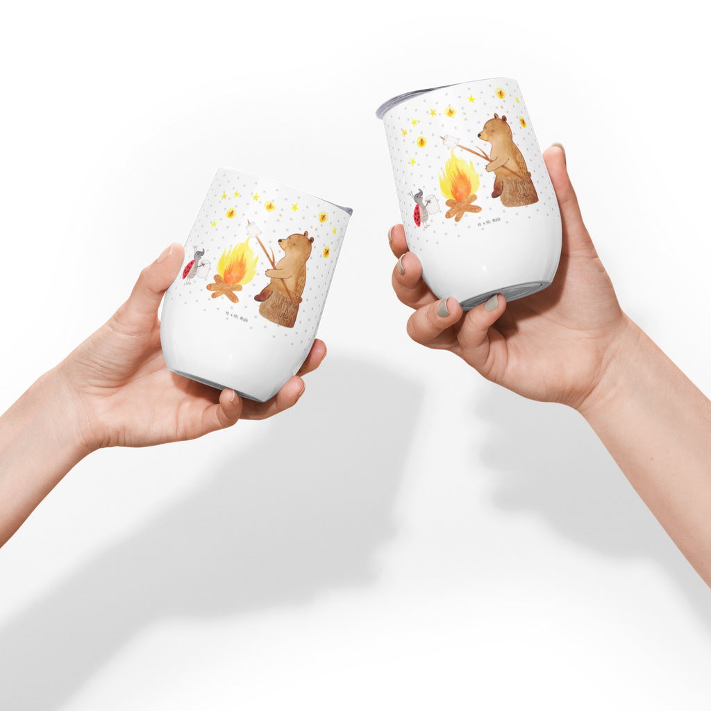 Weinbecher Bär & Marienkäfer Lagerfeuer Weinbecher, Glühwein Becher, Heißgetränke, Trinkbecher, Weinkelch, Weingläser, hochwertiger Weinbecher, Weinbecher Reisen, Weinbecher unterwegs, Bär, Teddy, Teddybär, Lagerfeuer