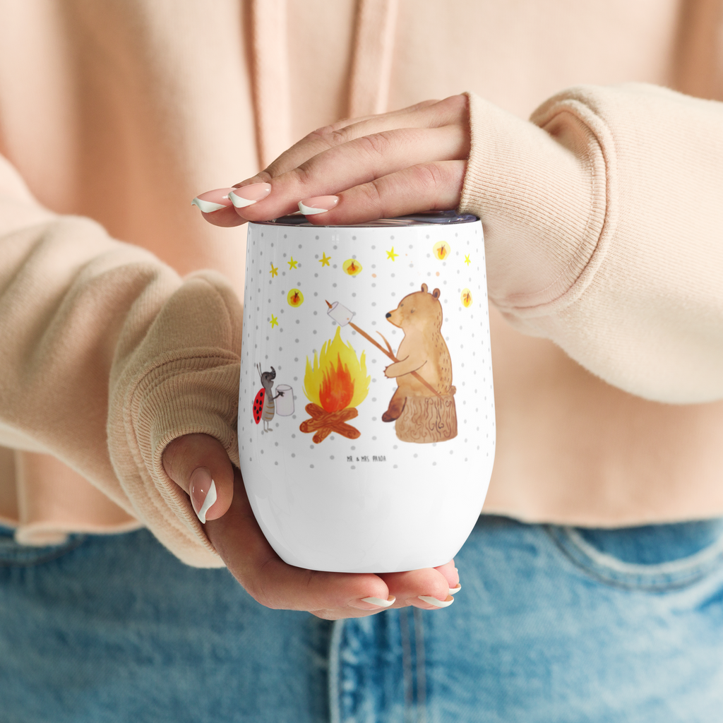 Weinbecher Bär & Marienkäfer Lagerfeuer Weinbecher, Glühwein Becher, Heißgetränke, Trinkbecher, Weinkelch, Weingläser, hochwertiger Weinbecher, Weinbecher Reisen, Weinbecher unterwegs, Bär, Teddy, Teddybär, Lagerfeuer