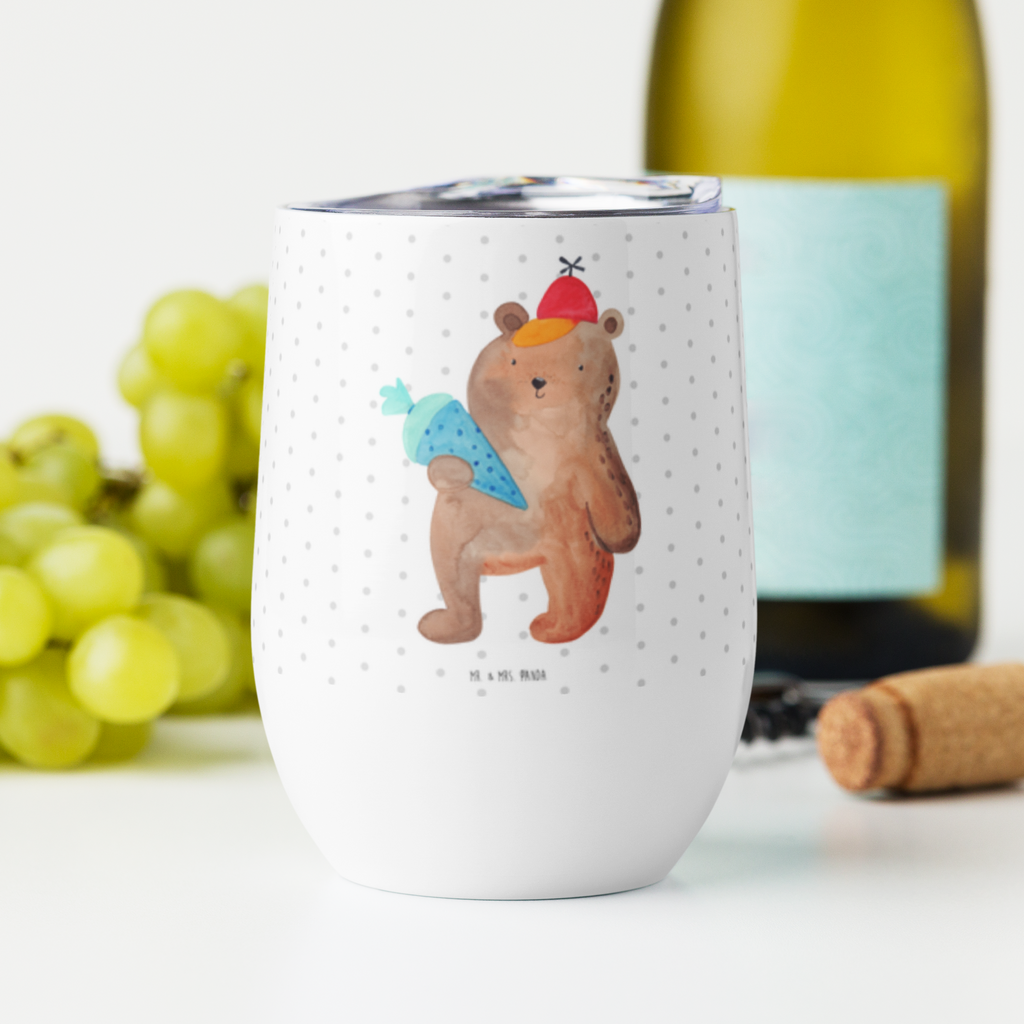 Weinbecher Bär mit Schultüte Weinbecher, Glühwein Becher, Heißgetränke, Trinkbecher, Weinkelch, Weingläser, hochwertiger Weinbecher, Weinbecher Reisen, Weinbecher unterwegs, Bär, Teddy, Teddybär, Bär Motiv, Schultüte, Erster Schultag Geschenk, Einschulung Geschenk, Schule Geschenk, Grundschule, Schulanfang, Schulbeginn