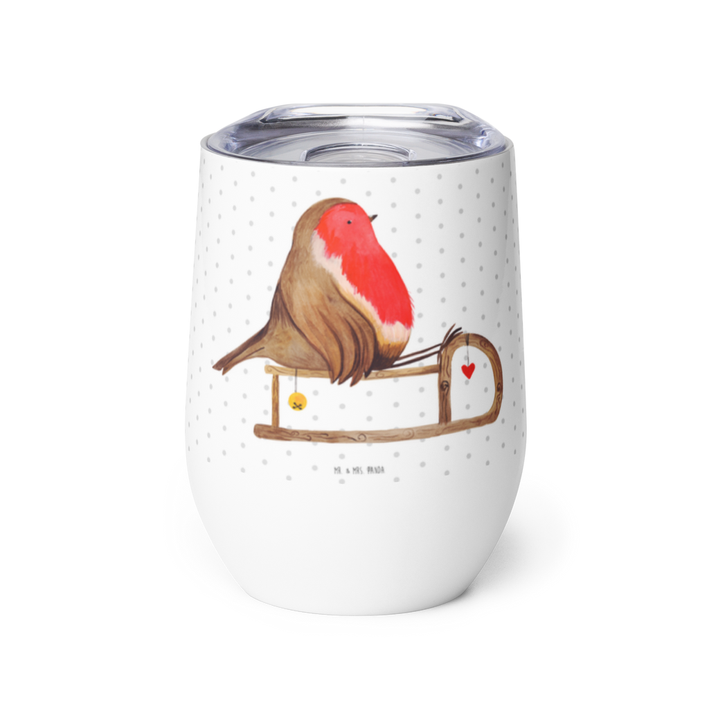 Weinbecher Rotkehlchen Schlitten Weinbecher, Glühwein Becher, Heißgetränke, Trinkbecher, Weinkelch, Weingläser, hochwertiger Weinbecher, Weinbecher Reisen, Weinbecher unterwegs, Winter, Weihnachten, Weihnachtsdeko, Nikolaus, Advent, Heiligabend, Wintermotiv, Schlitten, Vogel