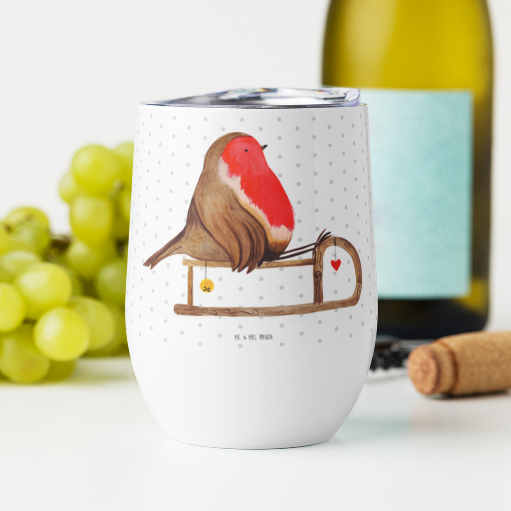 Weinbecher Rotkehlchen Schlitten Weinbecher, Glühwein Becher, Heißgetränke, Trinkbecher, Weinkelch, Weingläser, hochwertiger Weinbecher, Weinbecher Reisen, Weinbecher unterwegs, Winter, Weihnachten, Weihnachtsdeko, Nikolaus, Advent, Heiligabend, Wintermotiv, Schlitten, Vogel