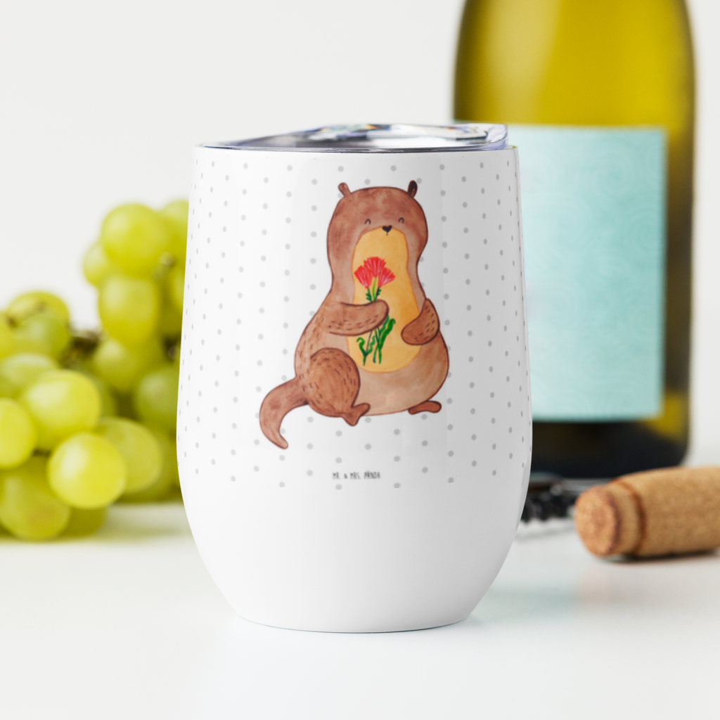 Weinbecher Otter Blumenstrauß Weinbecher, Glühwein Becher, Heißgetränke, Trinkbecher, Weinkelch, Weingläser, hochwertiger Weinbecher, Weinbecher Reisen, Weinbecher unterwegs, Otter, Fischotter, Seeotter, Otter Seeotter See Otter
