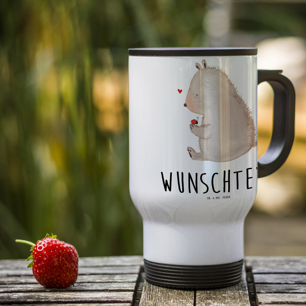 Personalisierter Thermobecher Bär mit Marienkäfer Personalisierter Thermobecher, Personalisierter To Go Becher, Personalisierte Thermotasse, Personalisierter Kaffeebecher, Personalisierter Isolierbecher, Thermobecher personalisieren, Thermobecher mit Namen, Thermobecher selbst gestalten, Wunschname, Spülmaschinenfest, Bedrucken, Isolierbecher mit Namen, Isolierbecher selbst gestalten, Thermotasse personalisieren, Thermotasse mit Namen, Bär, Teddy, Teddybär, Marienkäfer, Liebe, Freiheit, Motivation, Das Leben ist schön