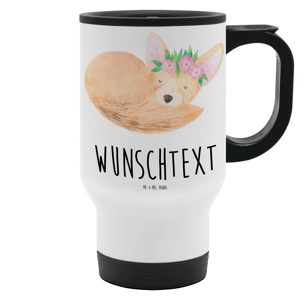 Personalisierter Thermobecher Wüstenfuchs Blumenkranz Personalisierter Thermobecher, Personalisierter To Go Becher, Personalisierte Thermotasse, Personalisierter Kaffeebecher, Personalisierter Isolierbecher, Thermobecher personalisieren, Thermobecher mit Namen, Thermobecher selbst gestalten, Wunschname, Spülmaschinenfest, Bedrucken, Isolierbecher mit Namen, Isolierbecher selbst gestalten, Thermotasse personalisieren, Thermotasse mit Namen, Afrika, Wildtiere, Wüste, Wüstenfuchs, Blumen, Blumenkranz, Glücklich