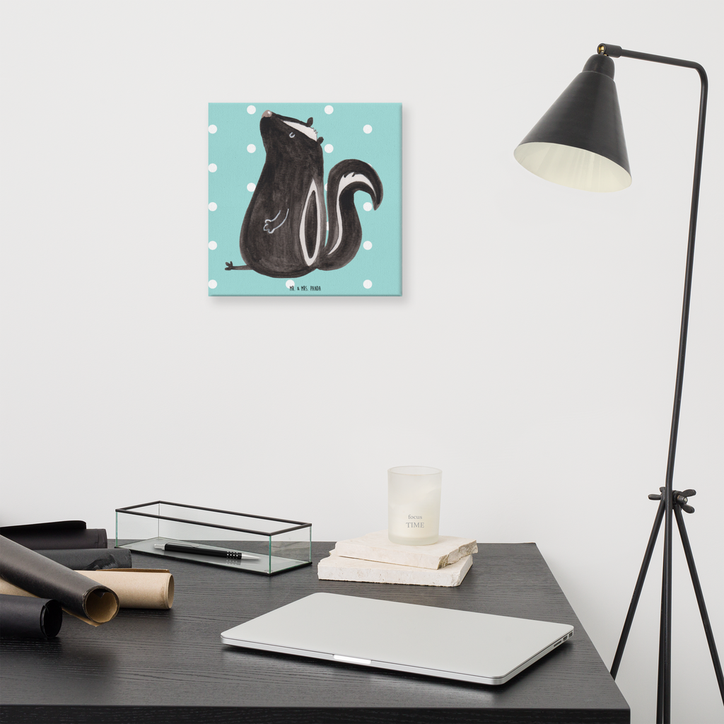 Leinwand Bild Stinktier sitzend Leinwand, Bild, Kunstdruck, Wanddeko, Dekoration, Stinktier, Skunk, Wildtier, Raubtier, Stinker, Stinki, Spruch, Büro, Recht, Besserwisser