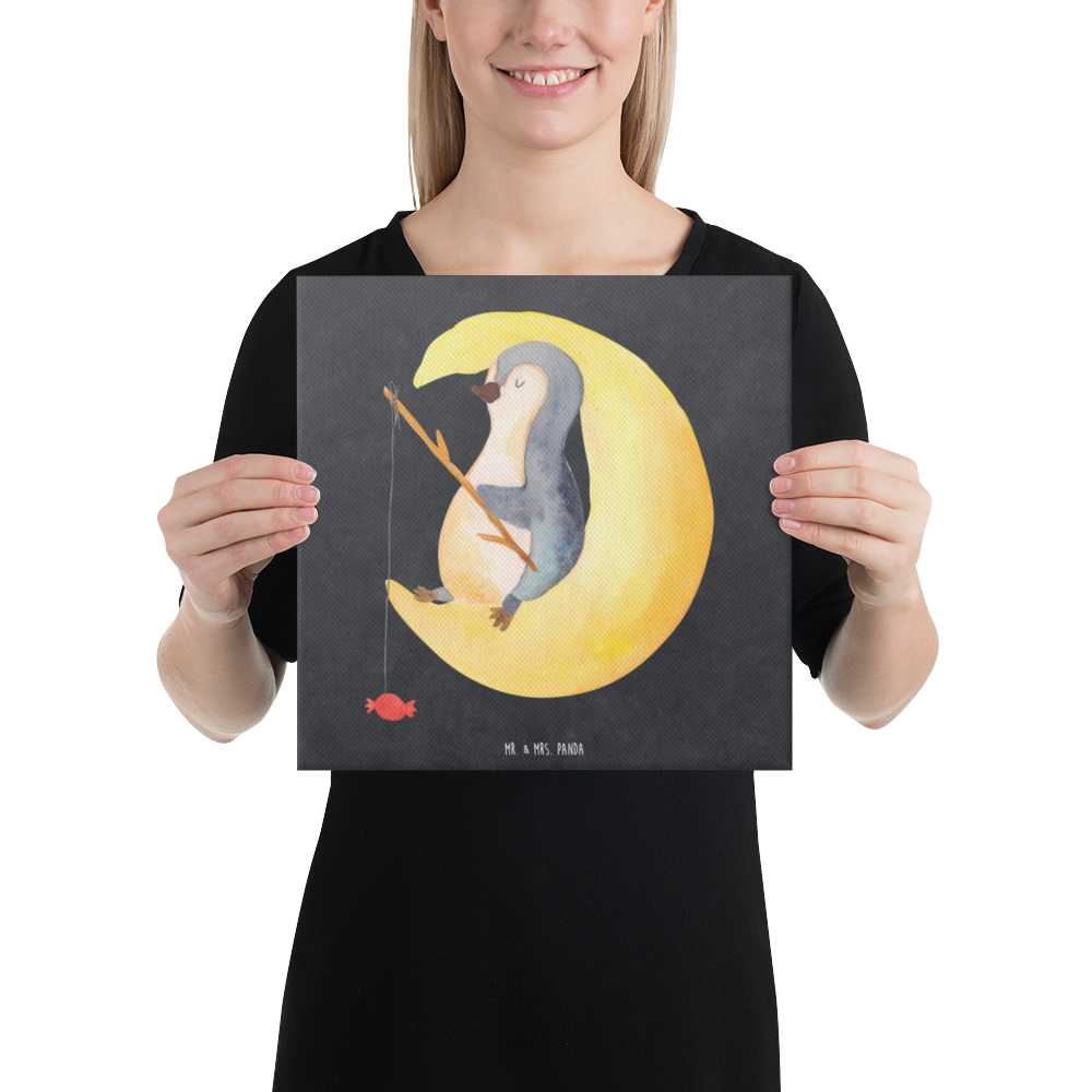 Leinwand Bild Pinguin Mond Leinwand, Bild, Kunstdruck, Wanddeko, Dekoration, Pinguin, Pinguine, Spruch, schlafen, Nachtruhe, Einschlafen, Schlafzimmer, Schlafstörungen, Gästezimmer