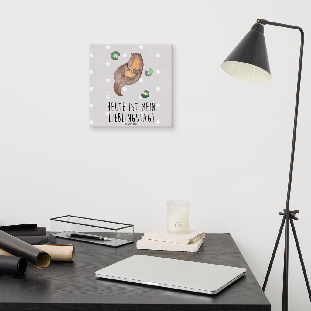Leinwand Bild Otter mit Seerose Leinwand, Bild, Kunstdruck, Wanddeko, Dekoration, Otter, Fischotter, Seeotter, Otter Seeotter See Otter