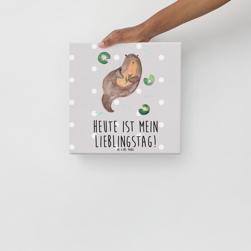 Leinwand Bild Otter mit Seerose Leinwand, Bild, Kunstdruck, Wanddeko, Dekoration, Otter, Fischotter, Seeotter, Otter Seeotter See Otter