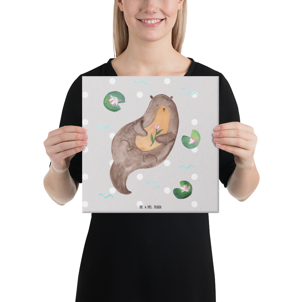 Leinwand Bild Otter mit Seerose Leinwand, Bild, Kunstdruck, Wanddeko, Dekoration, Otter, Fischotter, Seeotter, Otter Seeotter See Otter