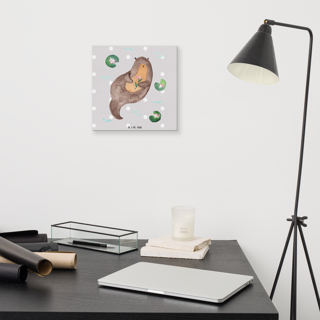 Leinwand Bild Otter mit Seerose Leinwand, Bild, Kunstdruck, Wanddeko, Dekoration, Otter, Fischotter, Seeotter, Otter Seeotter See Otter