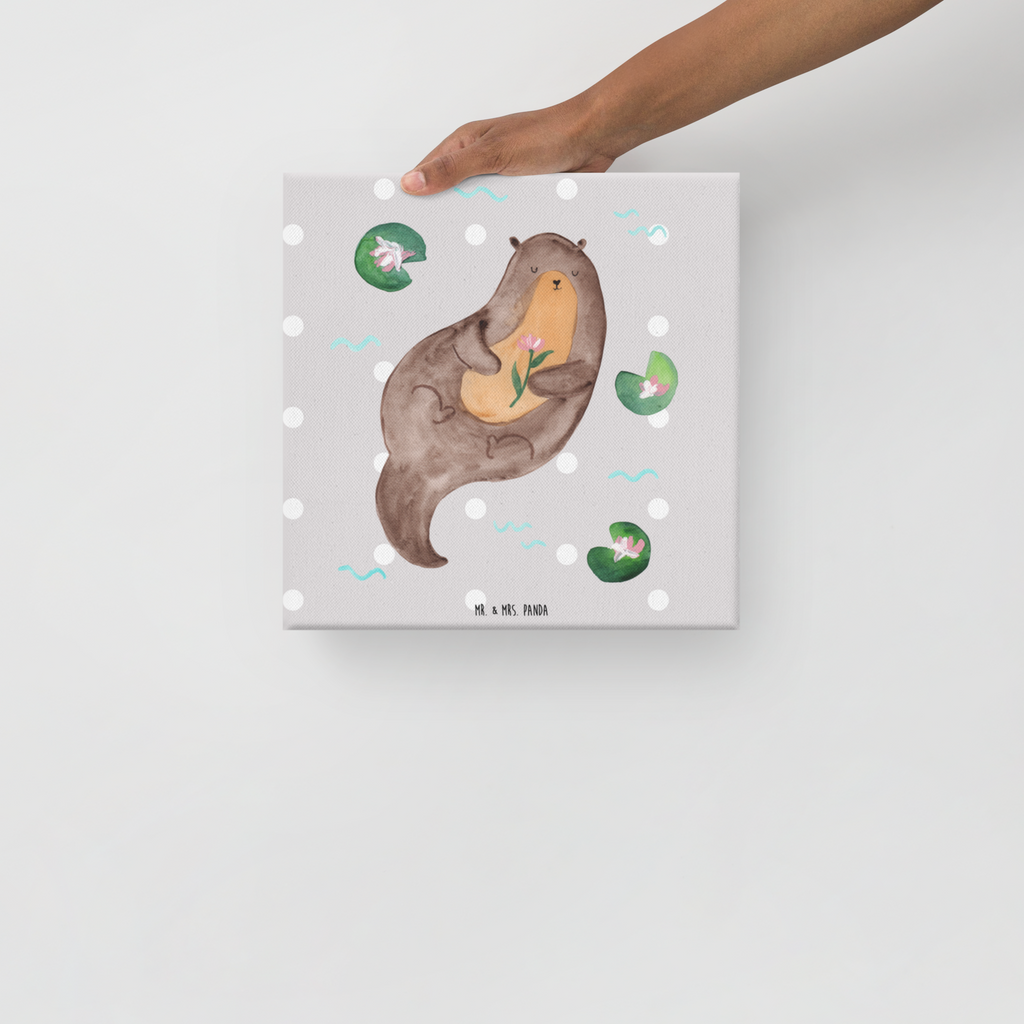Leinwand Bild Otter mit Seerose Leinwand, Bild, Kunstdruck, Wanddeko, Dekoration, Otter, Fischotter, Seeotter, Otter Seeotter See Otter