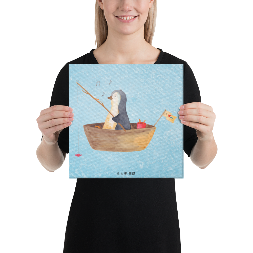 Leinwand Bild Pinguin Angelboot Leinwand, Bild, Kunstdruck, Wanddeko, Dekoration, Pinguin, Pinguine, Angeln, Boot, Angelboot, Lebenslust, Leben, genießen, Motivation, Neustart, Neuanfang, Trennung, Scheidung, Geschenkidee Liebeskummer
