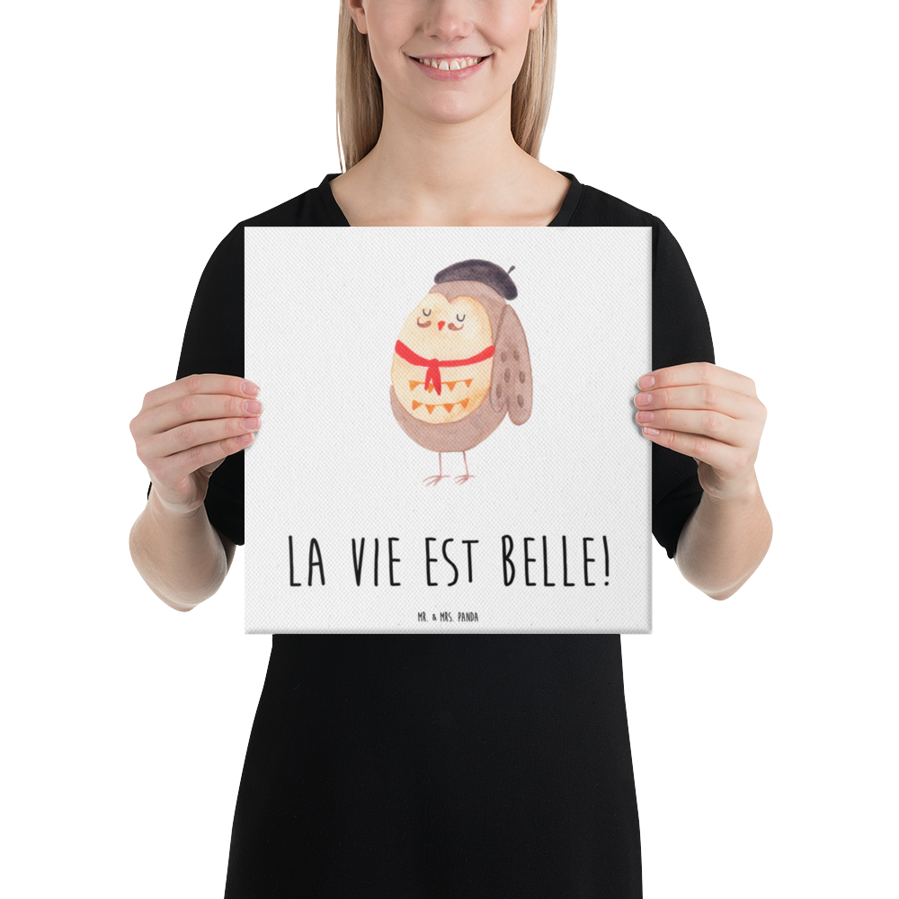 Leinwand Bild Eule Französisch Leinwand, Bild, Kunstdruck, Wanddeko, Dekoration, Eule, Eulen, Eule Deko, Owl, hibou, La vie est belle, das Leben ist schön, Spruch schön, Spruch Französisch, Frankreich