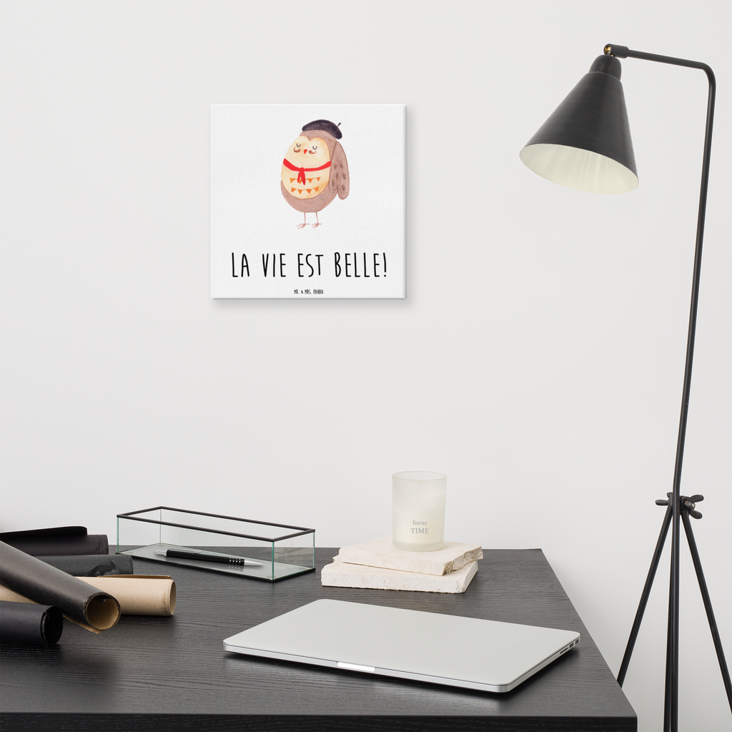 Leinwand Bild Eule Französisch Leinwand, Bild, Kunstdruck, Wanddeko, Dekoration, Eule, Eulen, Eule Deko, Owl, hibou, La vie est belle, das Leben ist schön, Spruch schön, Spruch Französisch, Frankreich