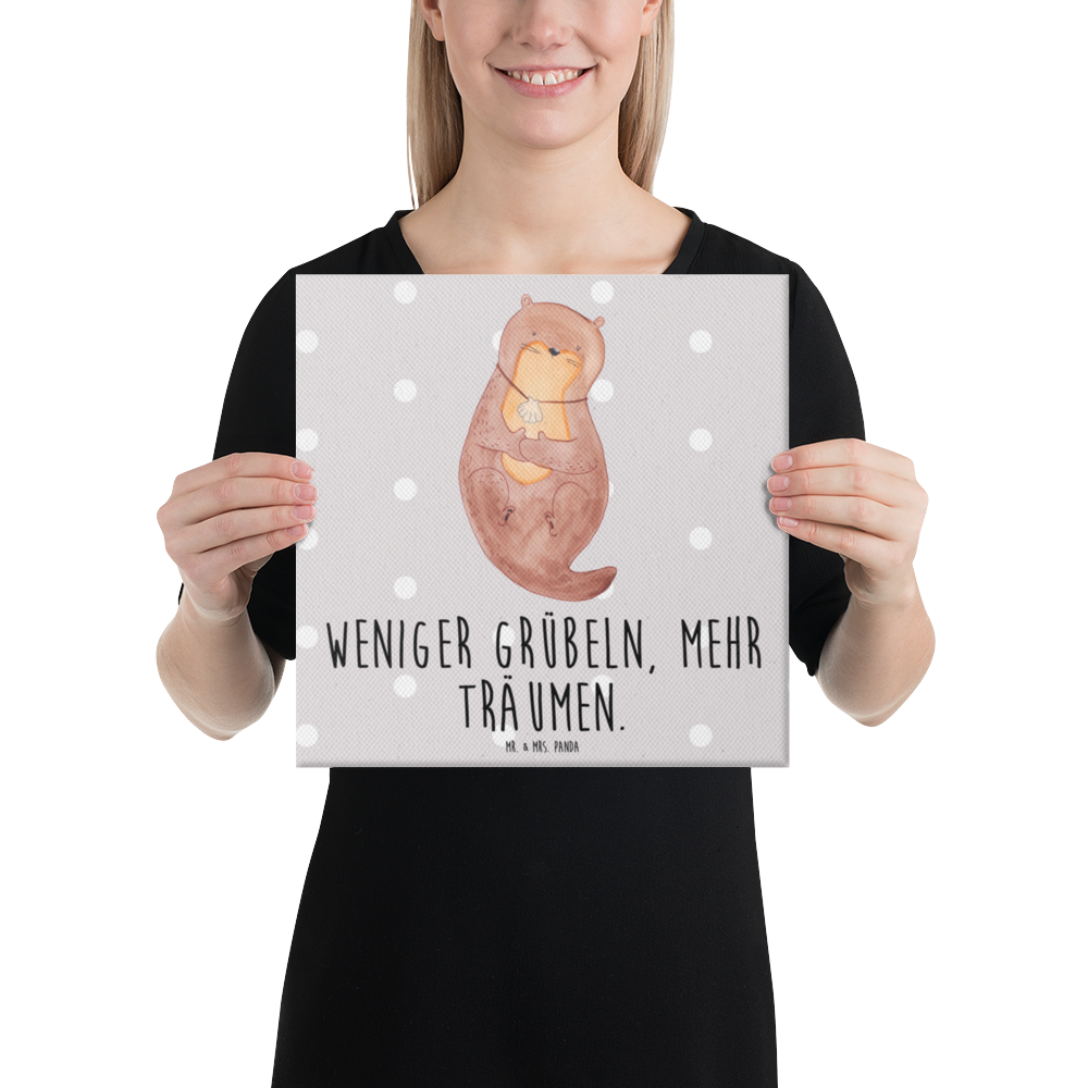 Leinwand Bild Otter mit Muschelmedaillon Leinwand, Bild, Kunstdruck, Wanddeko, Dekoration, Otter, Fischotter, Seeotter, Otterliebe, grübeln, träumen, Motivation, Tagträumen, Büro