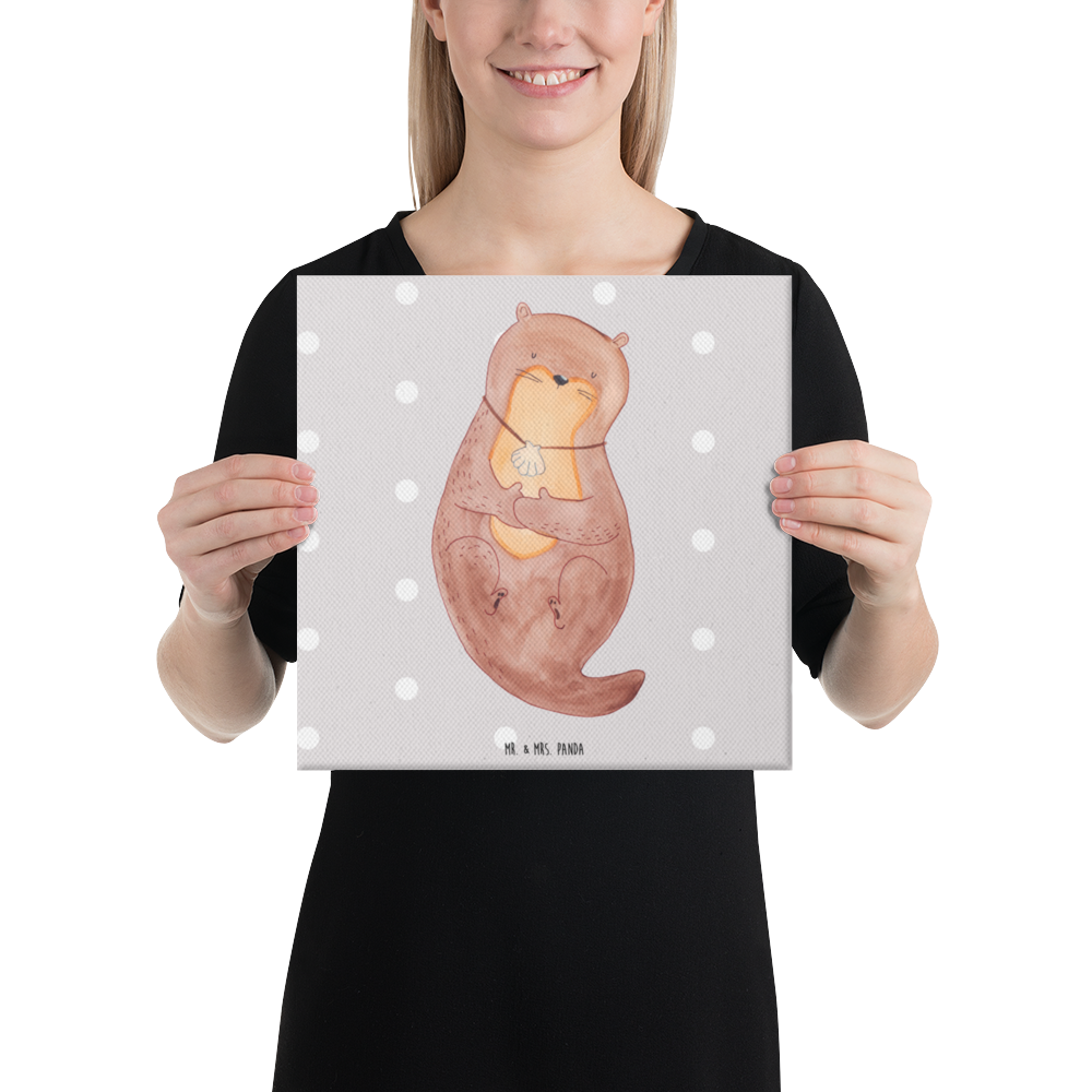 Leinwand Bild Otter mit Muschelmedaillon Leinwand, Bild, Kunstdruck, Wanddeko, Dekoration, Otter, Fischotter, Seeotter, Otterliebe, grübeln, träumen, Motivation, Tagträumen, Büro