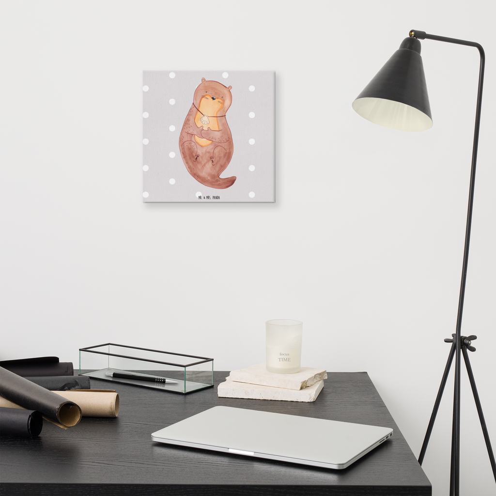 Leinwand Bild Otter mit Muschelmedaillon Leinwand, Bild, Kunstdruck, Wanddeko, Dekoration, Otter, Fischotter, Seeotter, Otterliebe, grübeln, träumen, Motivation, Tagträumen, Büro