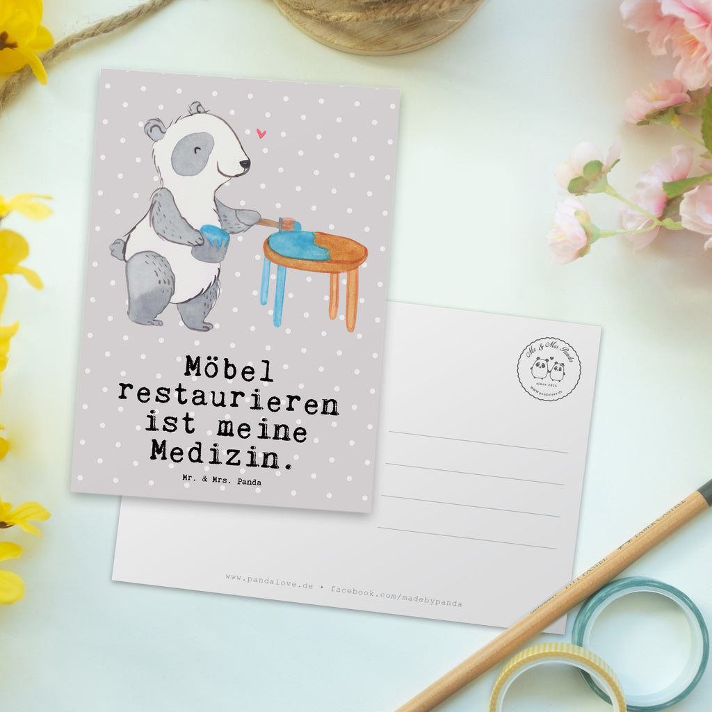 Postkarte Panda Möbel restaurieren Medizin Geschenkkarte, Grußkarte, Karte, Einladung, Ansichtskarte, Geburtstagskarte, Einladungskarte, Dankeskarte, Geschenk, Sport, Sportart, Hobby, Schenken, Danke, Dankeschön, Auszeichnung, Gewinn, Sportler, Möbel restaurieren, antike Möbel restaurieren, Handwerk, Restaurator