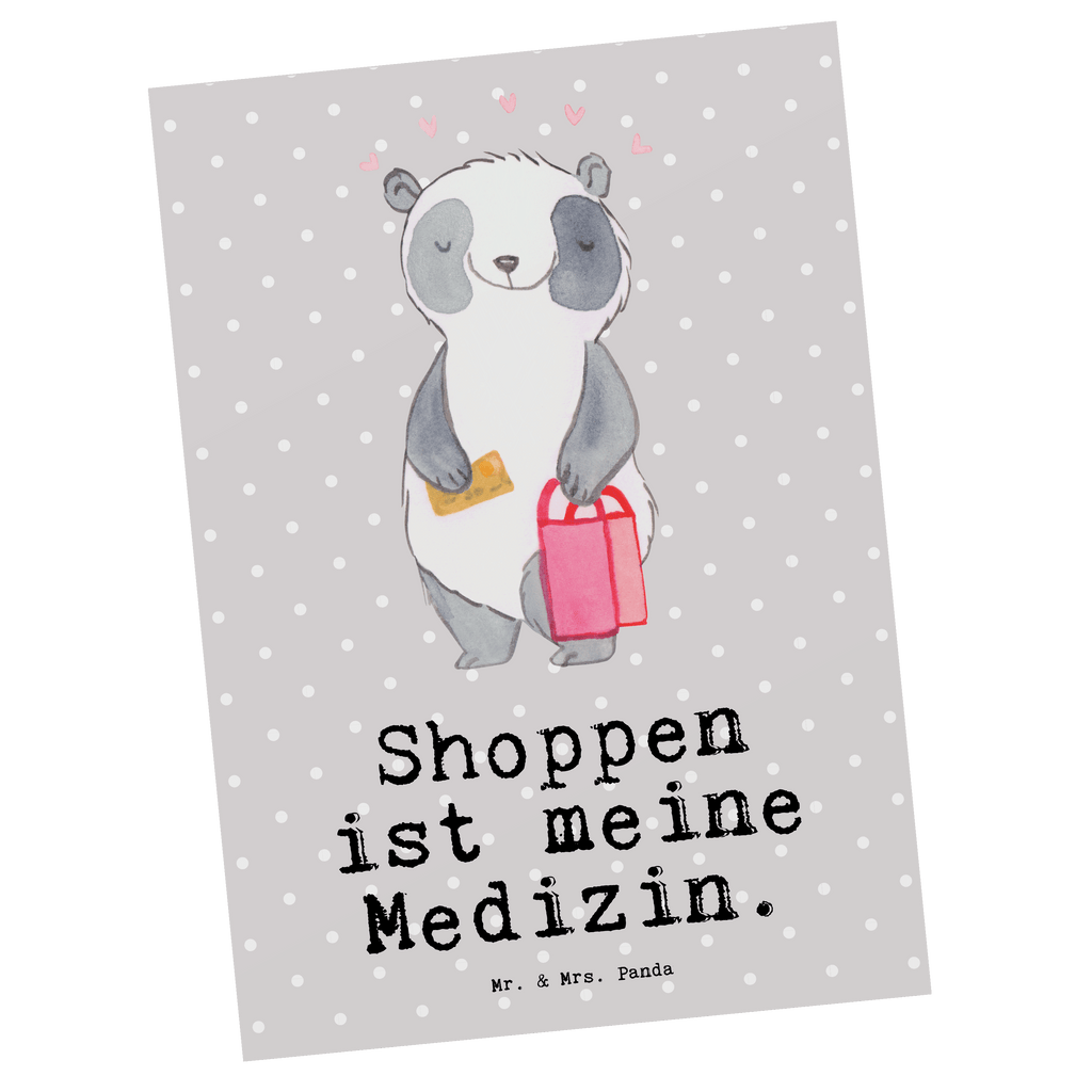 Postkarte Panda Shopping Medizin Geschenkkarte, Grußkarte, Karte, Einladung, Ansichtskarte, Geburtstagskarte, Einladungskarte, Dankeskarte, Geschenk, Sport, Sportart, Hobby, Schenken, Danke, Dankeschön, Auszeichnung, Gewinn, Sportler, Shopping, shoppen, einkaufen