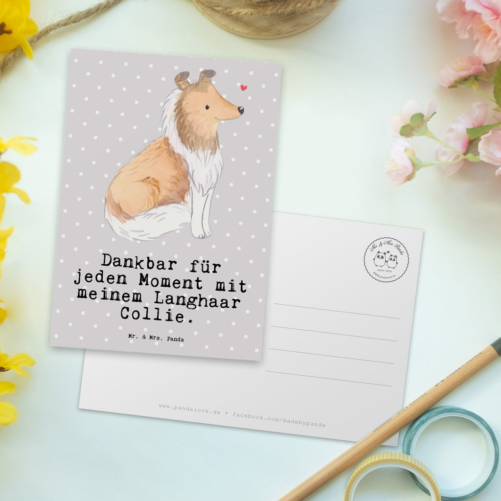 Postkarte Langhaar Collie Moment Geschenkkarte, Grußkarte, Karte, Einladung, Ansichtskarte, Geburtstagskarte, Einladungskarte, Dankeskarte, Hund, Hunderasse, Rassehund, Hundebesitzer, Geschenk, Tierfreund, Schenken, Welpe, Langhaar Collie, britischer Hütehund