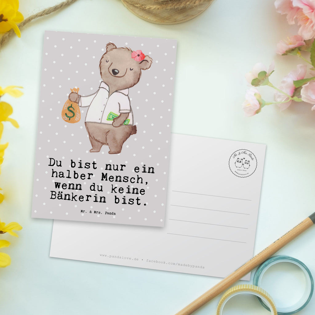 Postkarte Bänkerin mit Herz Geschenkkarte, Grußkarte, Karte, Einladung, Ansichtskarte, Geburtstagskarte, Einladungskarte, Dankeskarte, Beruf, Ausbildung, Jubiläum, Abschied, Rente, Kollege, Kollegin, Geschenk, Schenken, Arbeitskollege, Mitarbeiter, Firma, Danke, Dankeschön, Bänkerin, Bankfachfrau, Bankangestellte, Bankberaterin