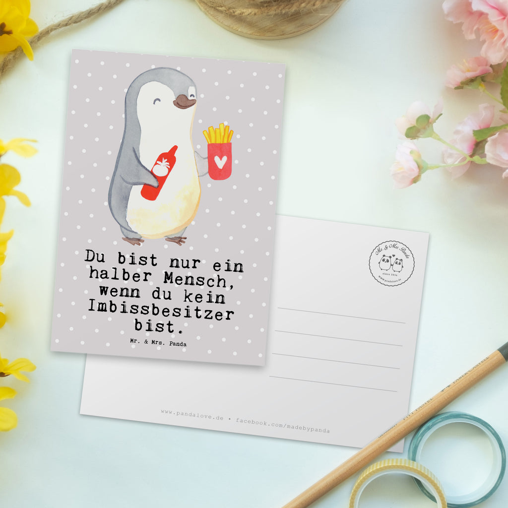 Postkarte Imbissbesitzer mit Herz Geschenkkarte, Grußkarte, Karte, Einladung, Ansichtskarte, Geburtstagskarte, Einladungskarte, Beruf, Ausbildung, Jubiläum, Abschied, Rente, Kollege, Kollegin, Geschenk, Schenken, Arbeitskollege, Mitarbeiter, Firma, Danke, Dankeschön, Imbissbesitzer, Imbissverkäufer, Pommesverkäufer, Pommesliebe