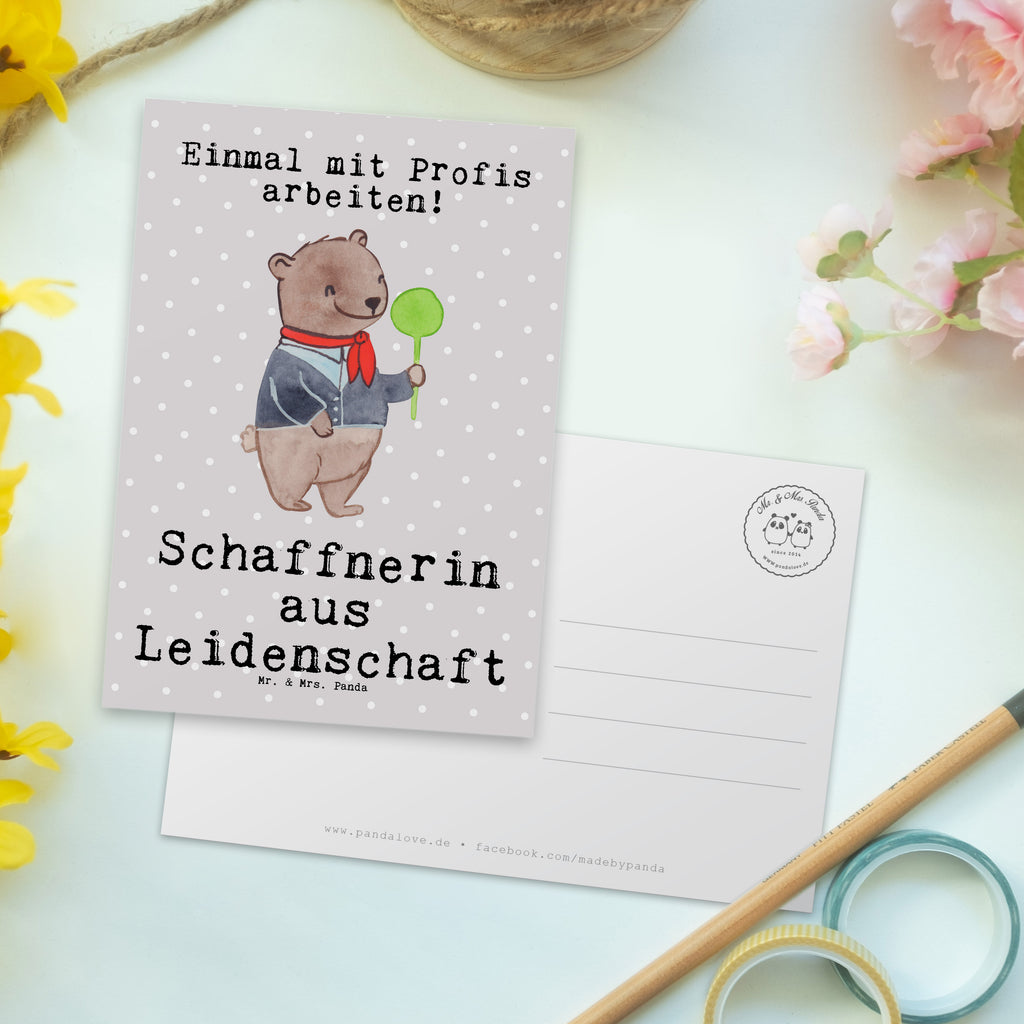 Postkarte Schaffnerin aus Leidenschaft Geschenkkarte, Grußkarte, Karte, Einladung, Ansichtskarte, Geburtstagskarte, Einladungskarte, Dankeskarte, Beruf, Ausbildung, Jubiläum, Abschied, Rente, Kollege, Kollegin, Geschenk, Schenken, Arbeitskollege, Mitarbeiter, Firma, Danke, Dankeschön