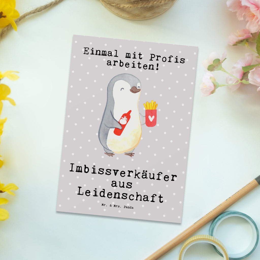 Postkarte Imbissverkäufer aus Leidenschaft Geschenkkarte, Grußkarte, Karte, Einladung, Ansichtskarte, Geburtstagskarte, Einladungskarte, Dankeskarte, Beruf, Ausbildung, Jubiläum, Abschied, Rente, Kollege, Kollegin, Geschenk, Schenken, Arbeitskollege, Mitarbeiter, Firma, Danke, Dankeschön, Imbissbesitzer, Imbissverkäufer, Pommesverkäufer, Pommesliebe