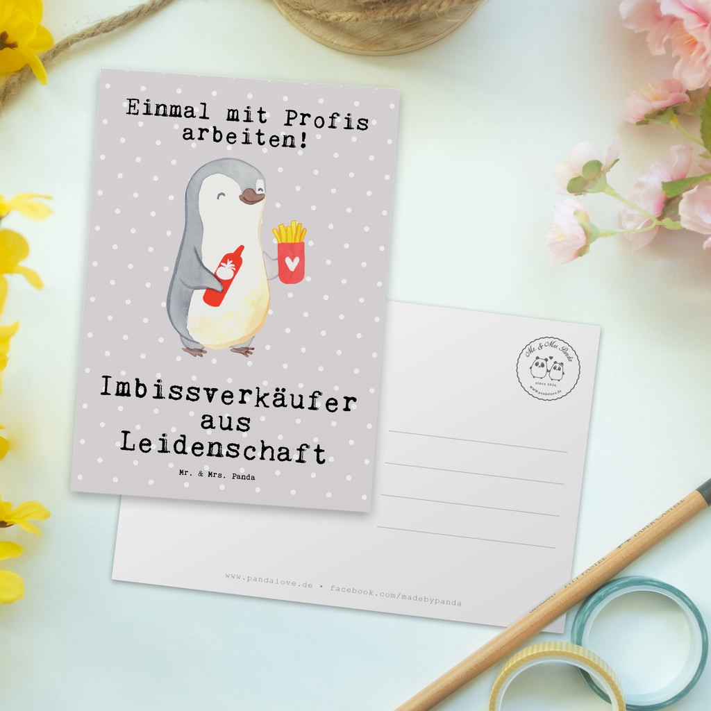 Postkarte Imbissverkäufer aus Leidenschaft Geschenkkarte, Grußkarte, Karte, Einladung, Ansichtskarte, Geburtstagskarte, Einladungskarte, Dankeskarte, Beruf, Ausbildung, Jubiläum, Abschied, Rente, Kollege, Kollegin, Geschenk, Schenken, Arbeitskollege, Mitarbeiter, Firma, Danke, Dankeschön, Imbissbesitzer, Imbissverkäufer, Pommesverkäufer, Pommesliebe