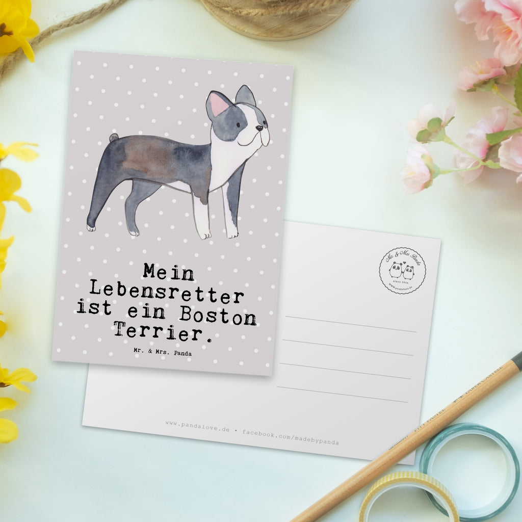 Postkarte Boston Terrier Lebensretter Geschenkkarte, Grußkarte, Karte, Einladung, Ansichtskarte, Geburtstagskarte, Einladungskarte, Dankeskarte, Hund, Hunderasse, Rassehund, Hundebesitzer, Geschenk, Tierfreund, Schenken, Welpe, Boston Terrier