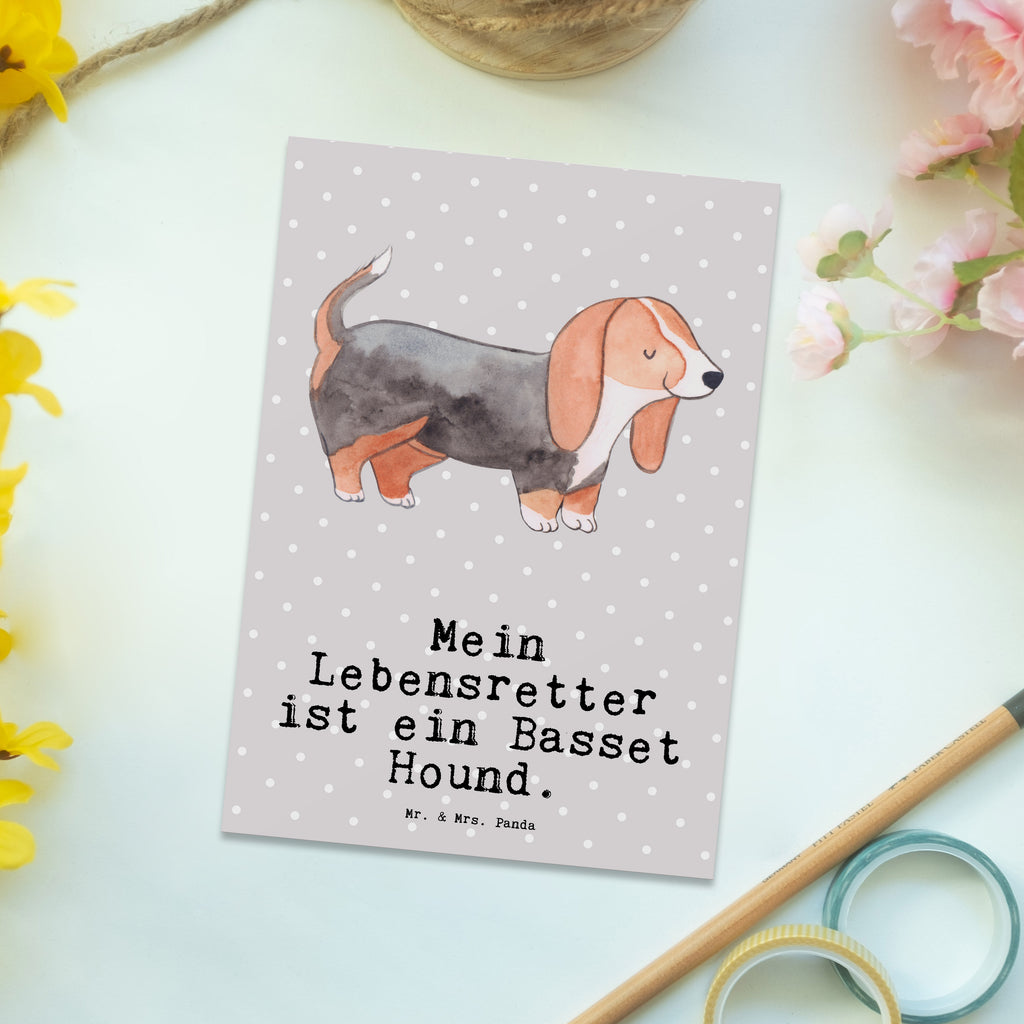 Postkarte Basset Hound Lebensretter Geschenkkarte, Grußkarte, Karte, Einladung, Ansichtskarte, Geburtstagskarte, Einladungskarte, Dankeskarte, Hund, Hunderasse, Rassehund, Hundebesitzer, Geschenk, Tierfreund, Schenken, Welpe, Basset Hound, Basset