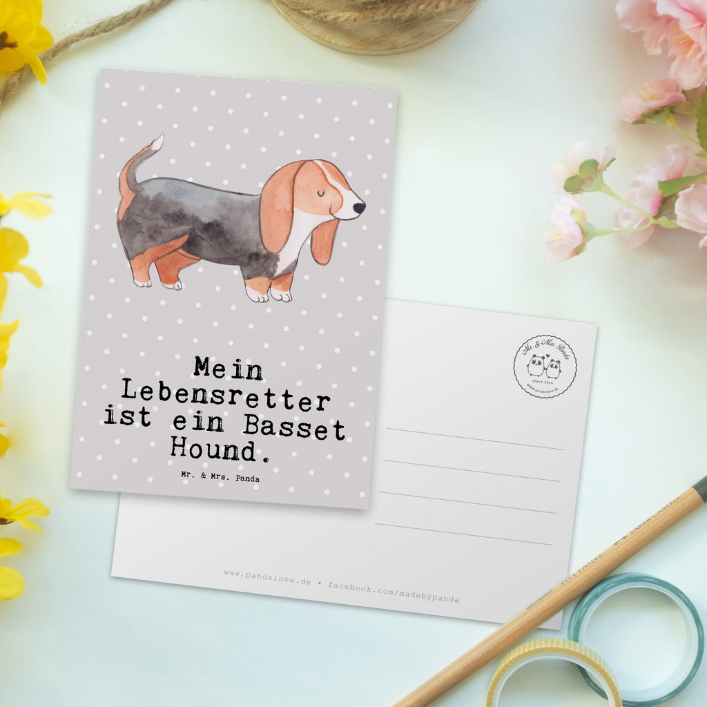 Postkarte Basset Hound Lebensretter Geschenkkarte, Grußkarte, Karte, Einladung, Ansichtskarte, Geburtstagskarte, Einladungskarte, Dankeskarte, Hund, Hunderasse, Rassehund, Hundebesitzer, Geschenk, Tierfreund, Schenken, Welpe, Basset Hound, Basset
