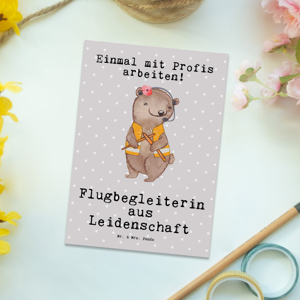 Postkarte Flugbegleiterin aus Leidenschaft Geschenkkarte, Grußkarte, Karte, Einladung, Ansichtskarte, Geburtstagskarte, Einladungskarte, Beruf, Ausbildung, Jubiläum, Abschied, Rente, Kollege, Kollegin, Geschenk, Schenken, Arbeitskollege, Mitarbeiter, Firma, Danke, Dankeschön, Flugbegleiterin, Stewardess, Flugstewardess, Flight-Attendant